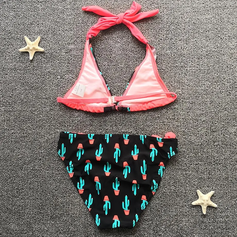 Женский купальник для маленьких девочек комплект бикини с растительным принтом
