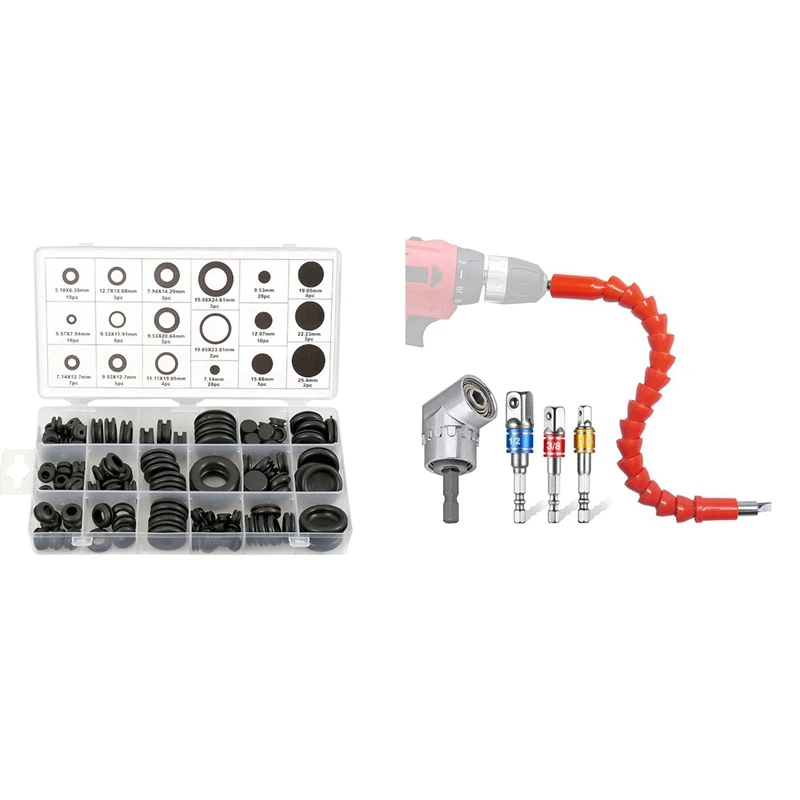 

125 Piece Rubber Grommet Eyelet Ring Gasket Assortment & 5X 105 Degree Right Angle Screwdriver Set