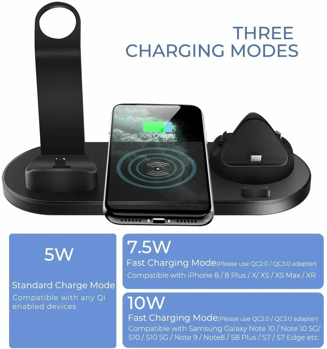 3 in 1 qi wireless mobile phone charger for bluetooth headphone watch rotattable charging dock for iphone samsung huawei xiaomi free global shipping