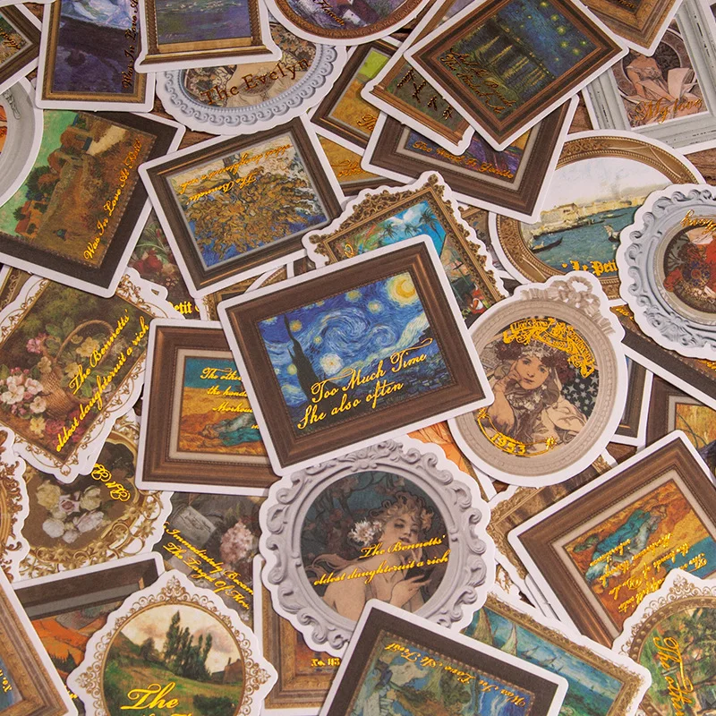 

45 Pcs Van Gogh Inspired Bronzing Paper Stickers Set Decorative Art Sticker For Scrapbooking Kid Diy Crafts Album Journal Diary