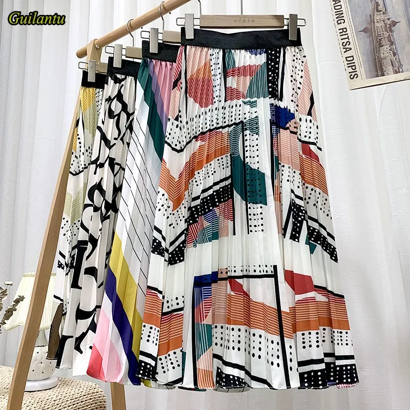 

Женская плиссированная юбка с геометрическим принтом Guilantu, повседневная длинная Плиссированная юбка с высокой талией в стиле Харадзюку, ве...