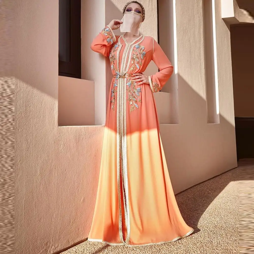 

Arabia платье для вечерние марокканские Кафтан Вечернее платье для женщин Формальное с длинным рукавом оранжевые Выпускные платья размера пл...