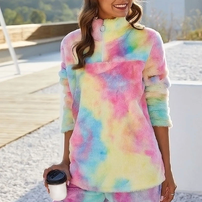 Худи с радужной завязкой свитшоты женские осенне зимние плюшевые флисовые