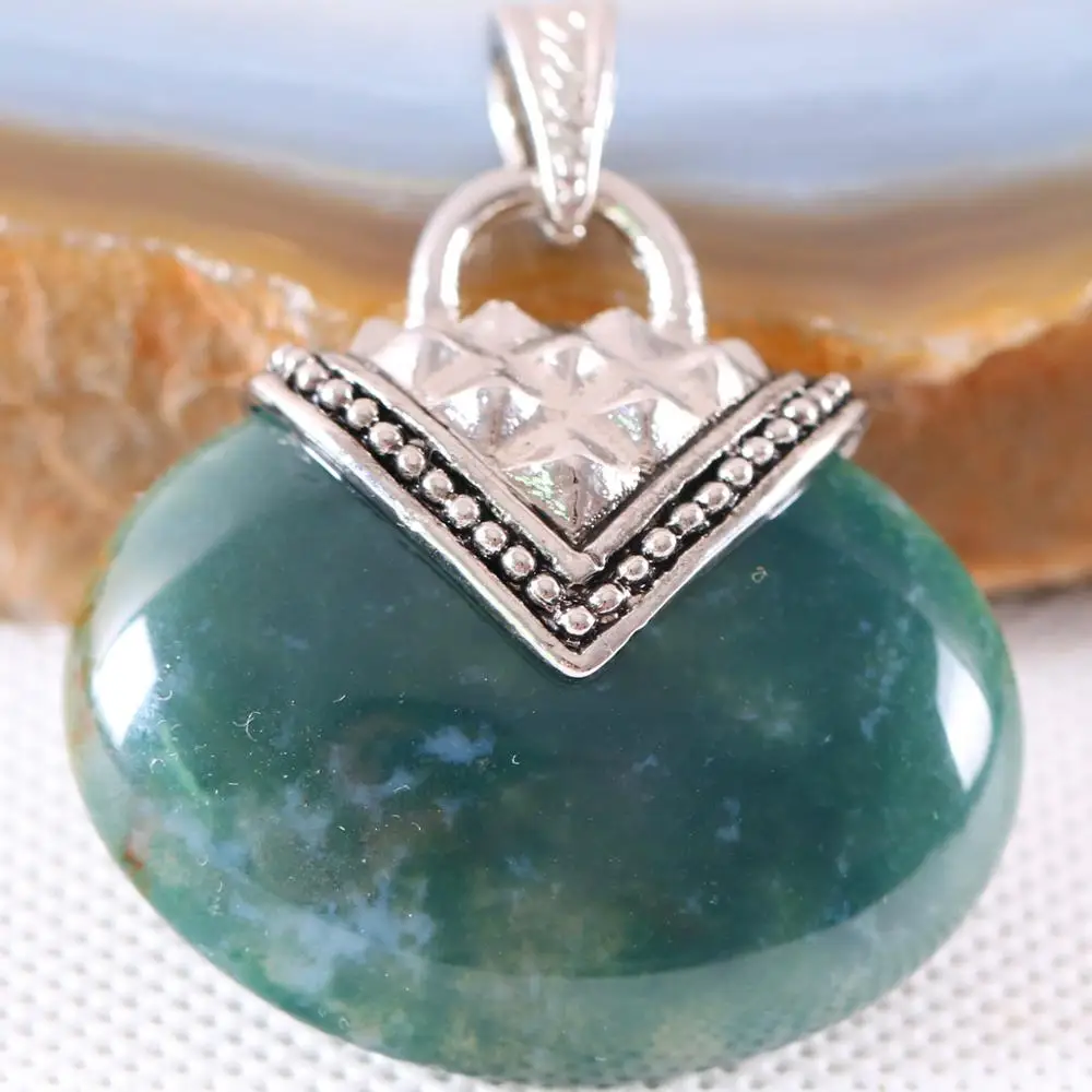 Ожерелье Подвеска 40x40 мм овальный кабошон натуральный камень зеленый индийский