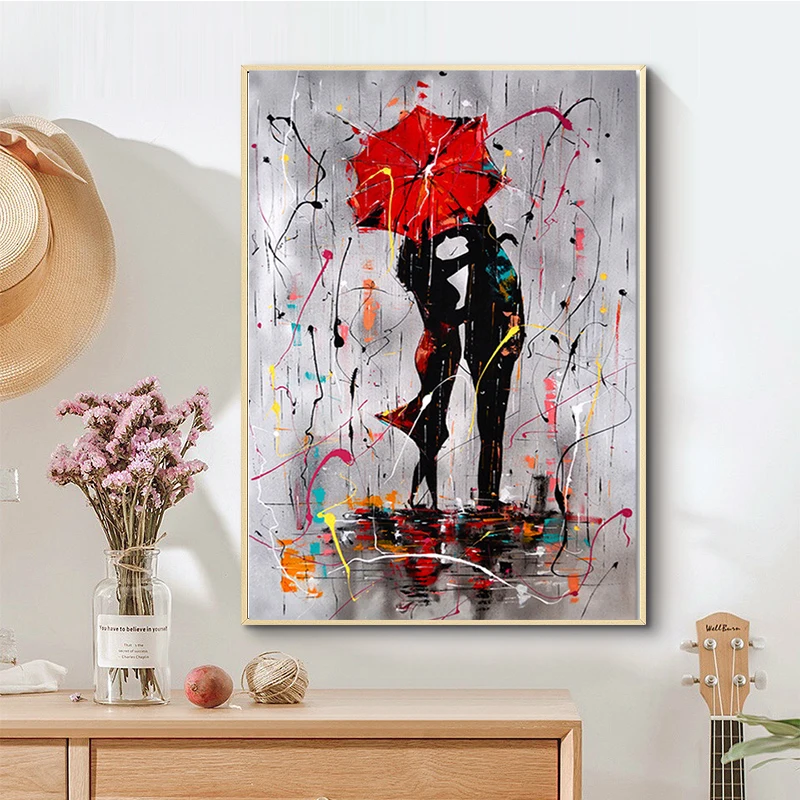 

Abstract Red Lovers Umbrella Oil on Canvas Painting Scandinavian Posters and Prints Wall Art Picture for Living Room Cuadros