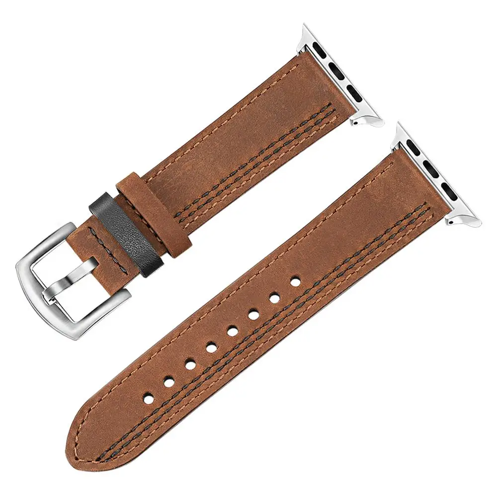 Brown S Уникальный ремешок из натуральной коровьей кожи для iWatch Apple Watch Series 5 4 3 2 1 38 мм 40 мм 42 мм 44 мм 316L сталь застежка ремешок - Цвет ремешка: Brown S