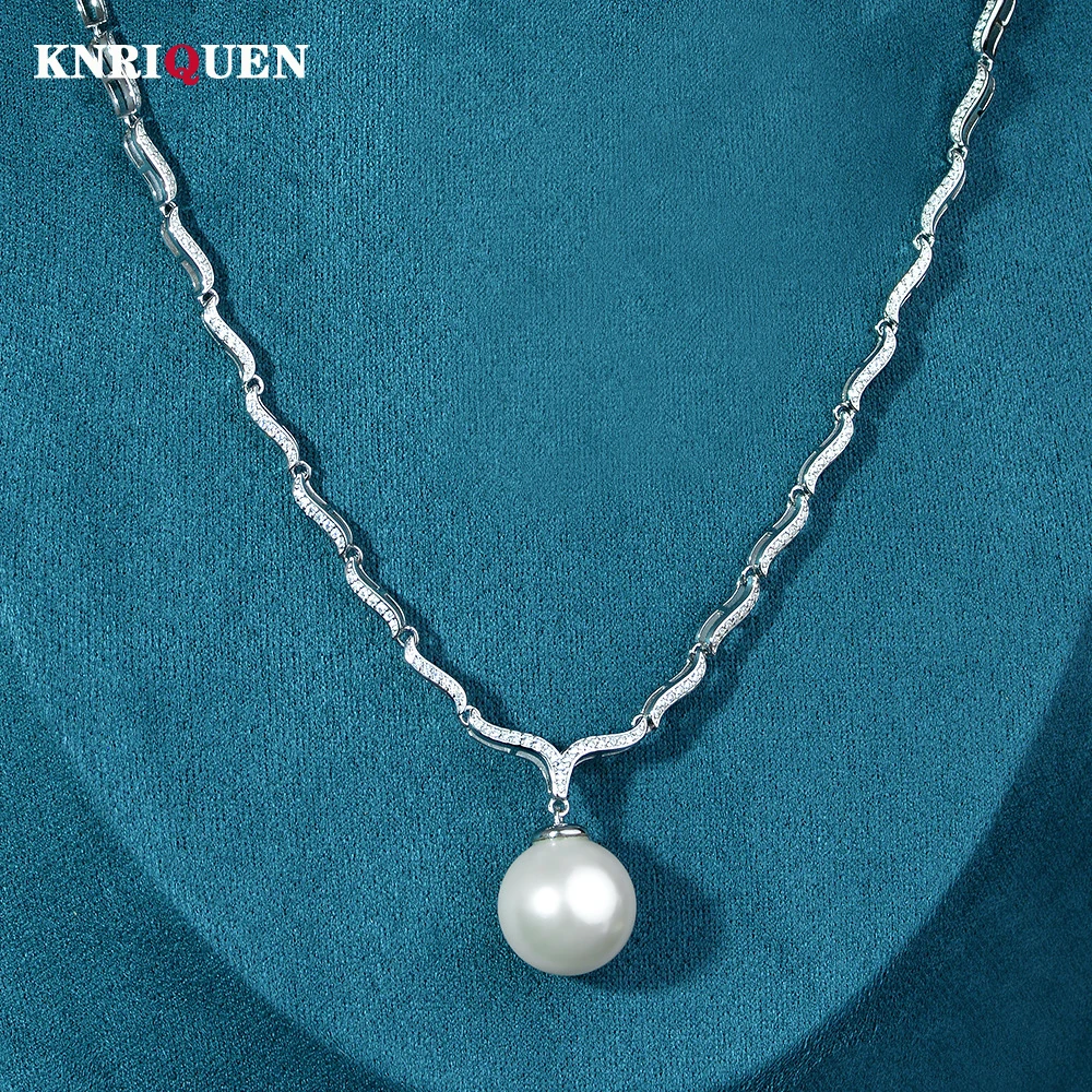 

Luxury 100% 925 Silver 16mm Fresh Water Pearl Pendant 42cm Necklace for Women Elegant Wedding Party Fine Jewelry Birthday Gift