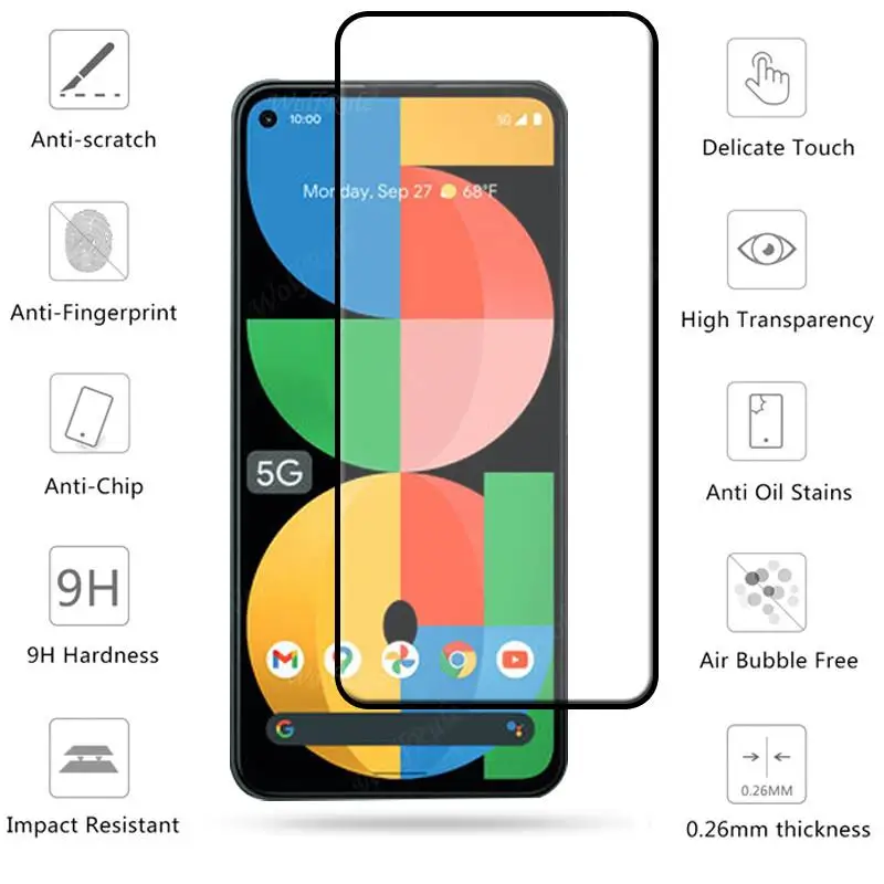 Vidrio Templado 4 en 1 para Google Pixel 5a, pegamento total Protector de pantalla HD para Google Pixel 5a-2