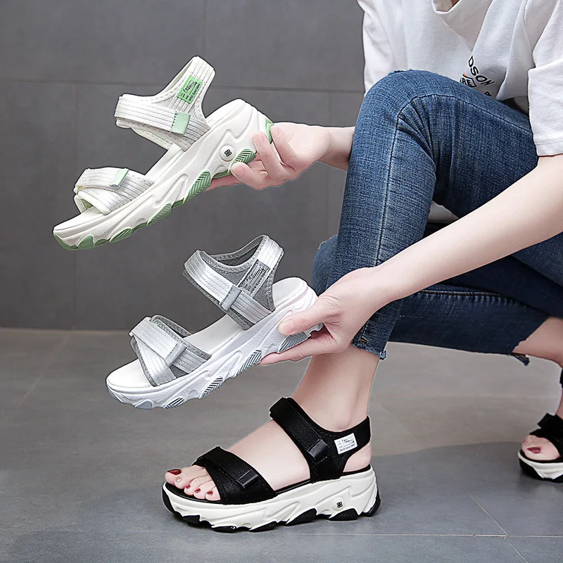 

Black Platform Sandals Increasing Height Shoes 2021 Summer Clogs With Heel Suit Female Beige Muffins shoe Espadrilles Sports Fla