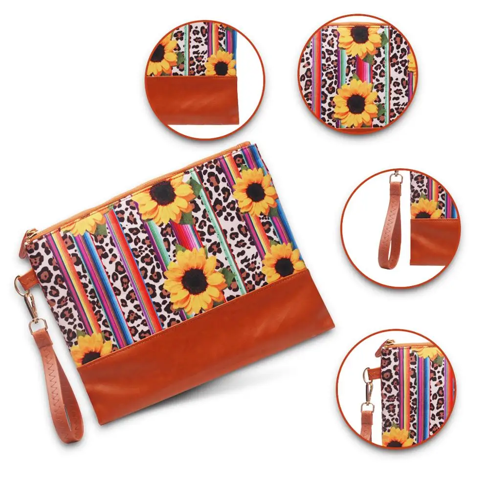 

5pcs Sunflower Wristlet Bag DOM1616 Leopard Stripe With Sunflower Cosemtic bag Women Small Purse