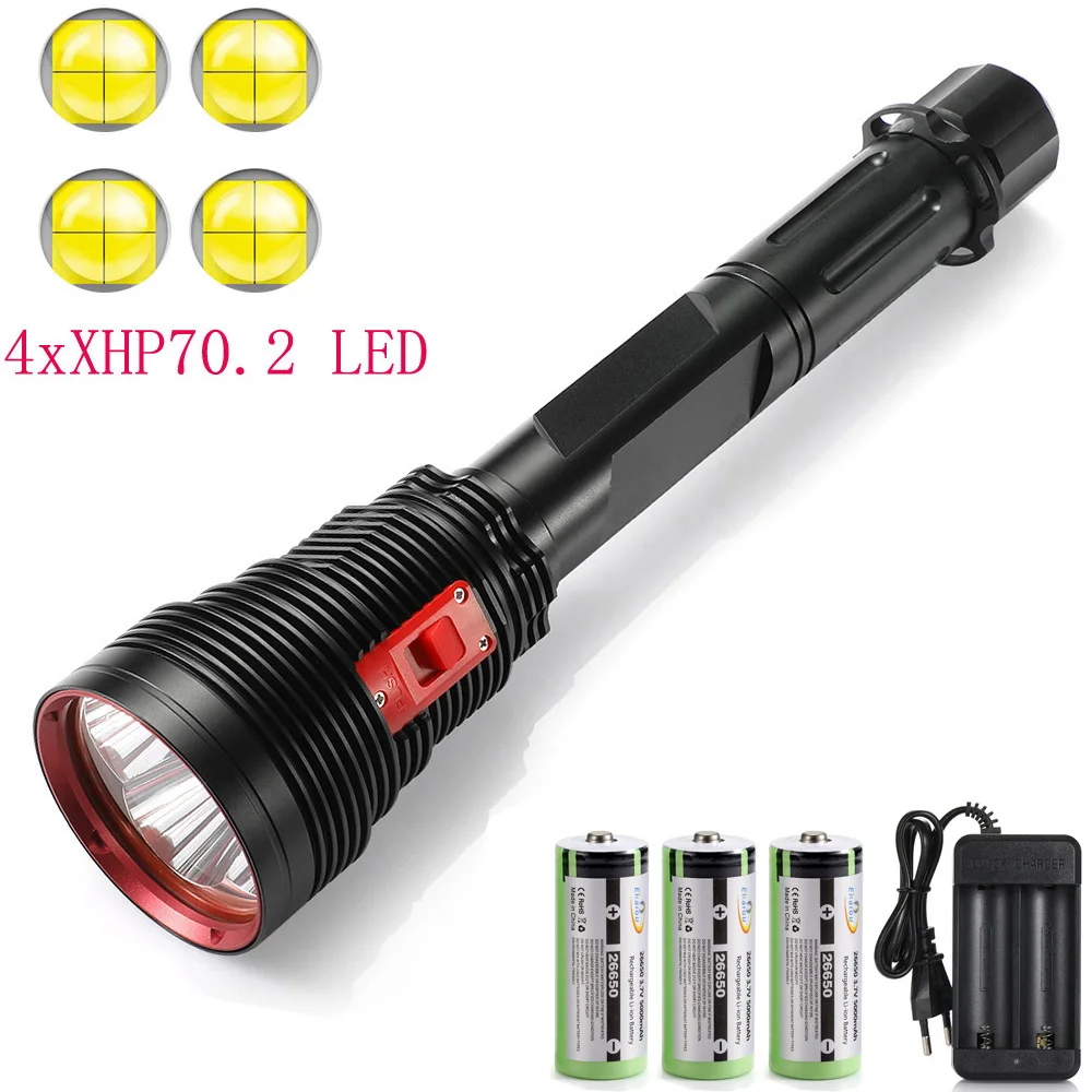 

Super Bright 4xXHP70.2 LED Diving Flashlight IPX8 Scuba Lights 200M Underwater 3x26650 Torch Under Water Sports Lamp