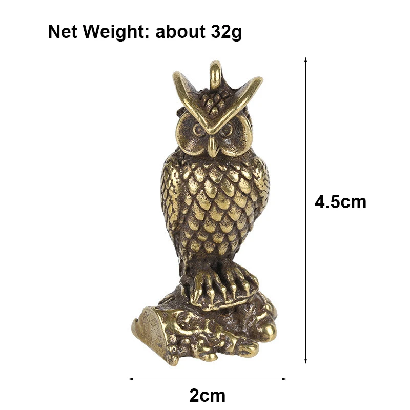 

Antique Solid Brass Standing Owl Miniature Figurines Retro Copper Animal Tea Pet Desktop Ornament Decor Crafts Keychain Pendants