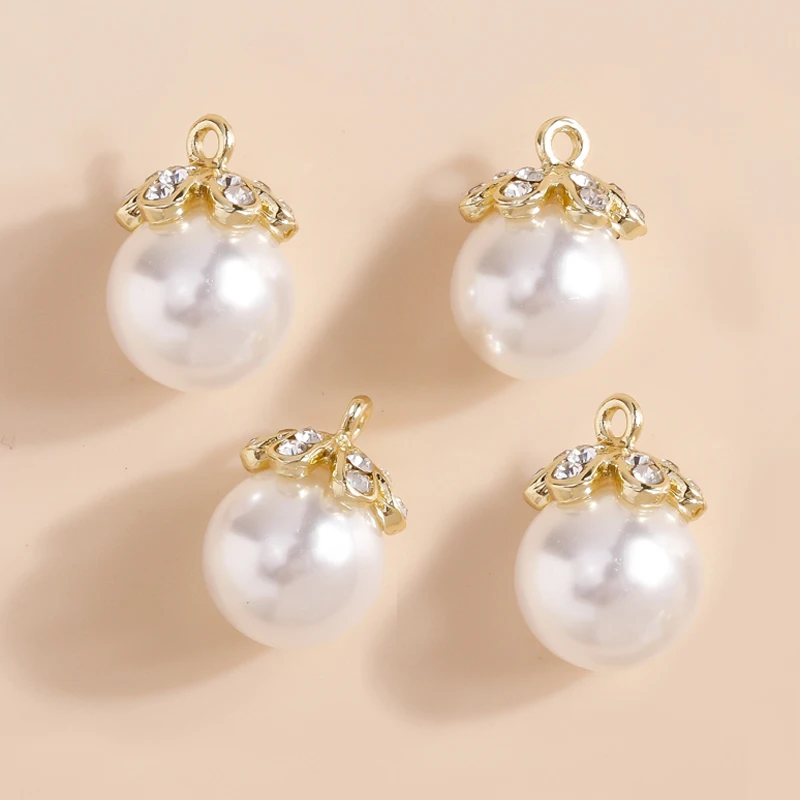

4Pcs Exquisite Gold Alloy Flower Imitation Pearl Charm Beads Fit DIY Earrings Making Pendants for Necklaces Bracelets Keychains