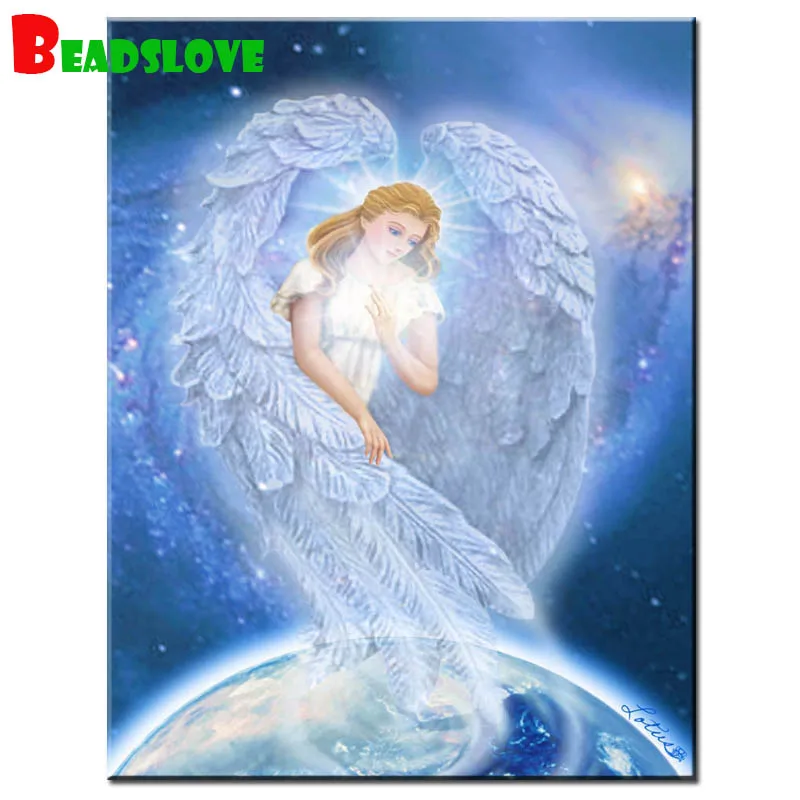 DIY 5D вышитый бриллиантами Ангел крылья земля планета Алмазный Кристалл Круглый