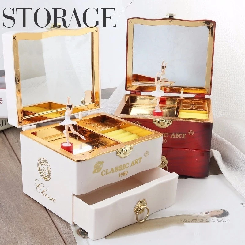 

Dancing Rotating Ballerina Piano Music Box Table Jewellery Storage Case Clockwork Girls Hand Crank Music Mechanism Desktop Decor