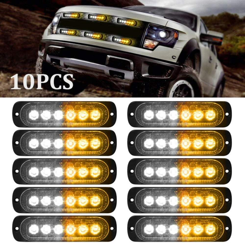 

Truck Strobe Light DC 12V-24V 3000K-6000K Amber/White 6 LED Emergency Bar