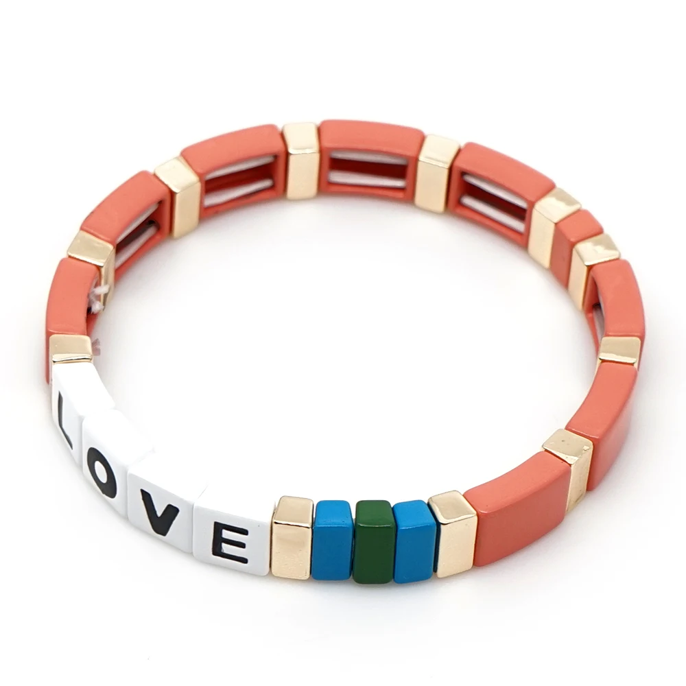 Shinus плиточный браслет для женщин и мужчин Pulseras Mujer женские браслеты в стиле бохо красочные ювелирные изделия ручной работы Летний пляж на заказ Радуга - Окраска металла: RO-B190001H