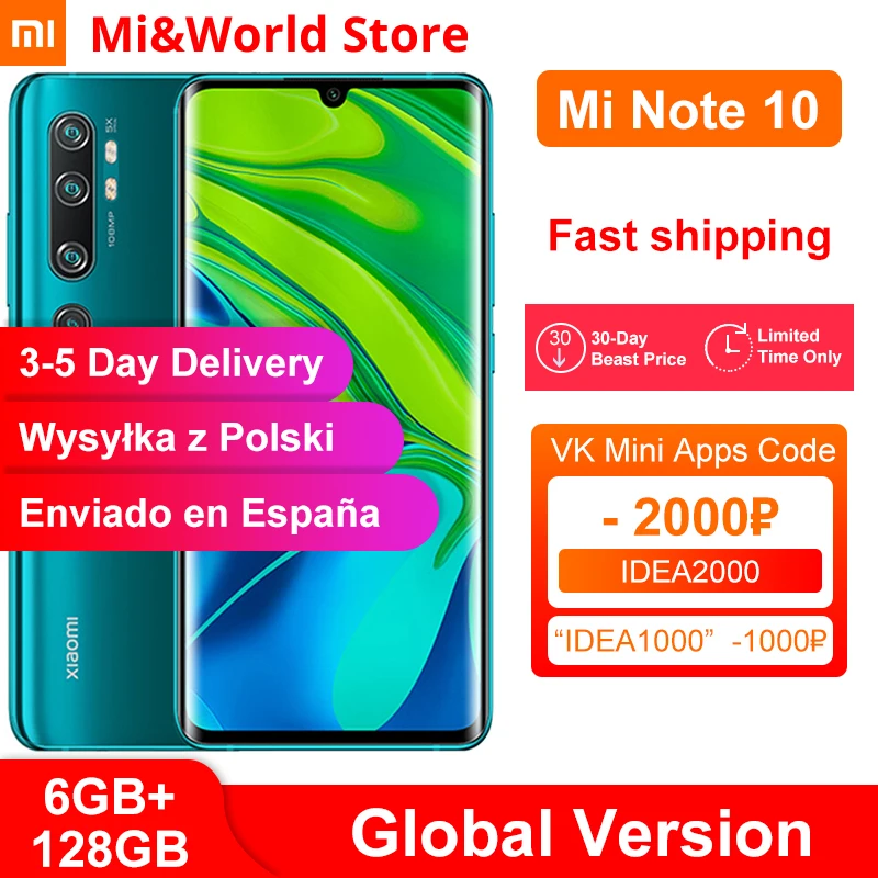 Глобальная версия Xiaomi Mi Note 10 6 ГБ 128 мобильный телефон Snapdragon 730G 108MP пятиядерный ГП