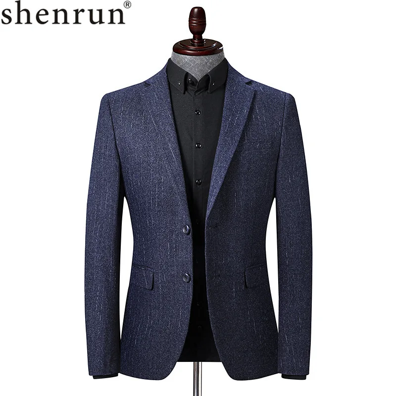 Shenrun Men Suit Jacket Spring Autumn Slim Fit New Business Formal Casual Blazer Stripe Dark Blue Daily Life Party Prom Banquet