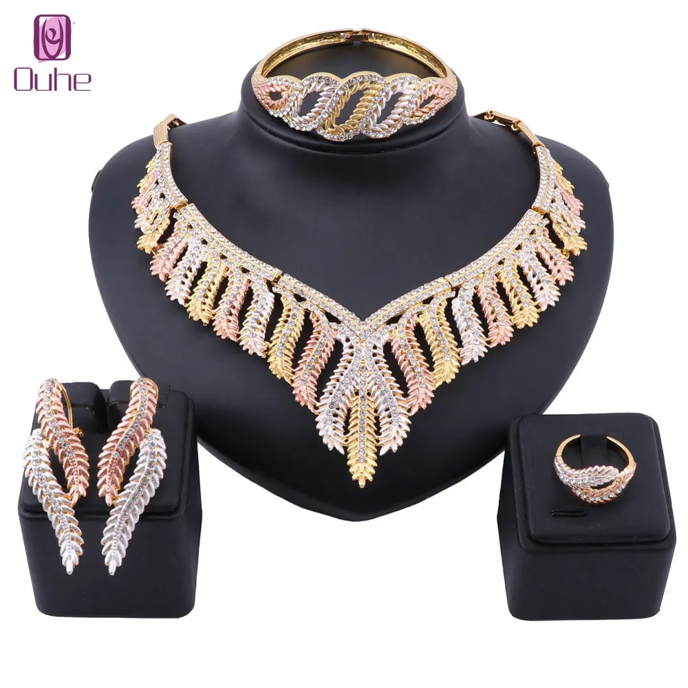 Три тона Дубай Свадебный Кристалл Ювелирные наборы для женщин Африканский