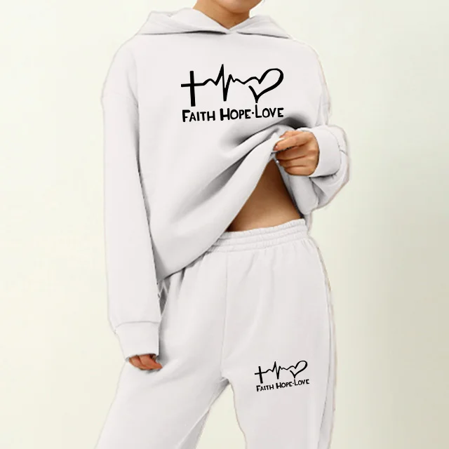 

Женский комплект из 2 предметов, толстовка большого размера с капюшоном, свитшот, спортивный костюм, элегантные однотонные теплые и длинные ...