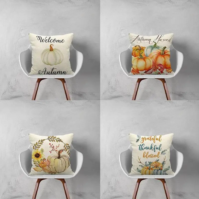 

Autumn Thanksgiving Cushion Cover Fashion pumpkin Pattern Throw Pillow Cushion Cover Car Home Decor Sofa Bed Pillowcase 45x45cm