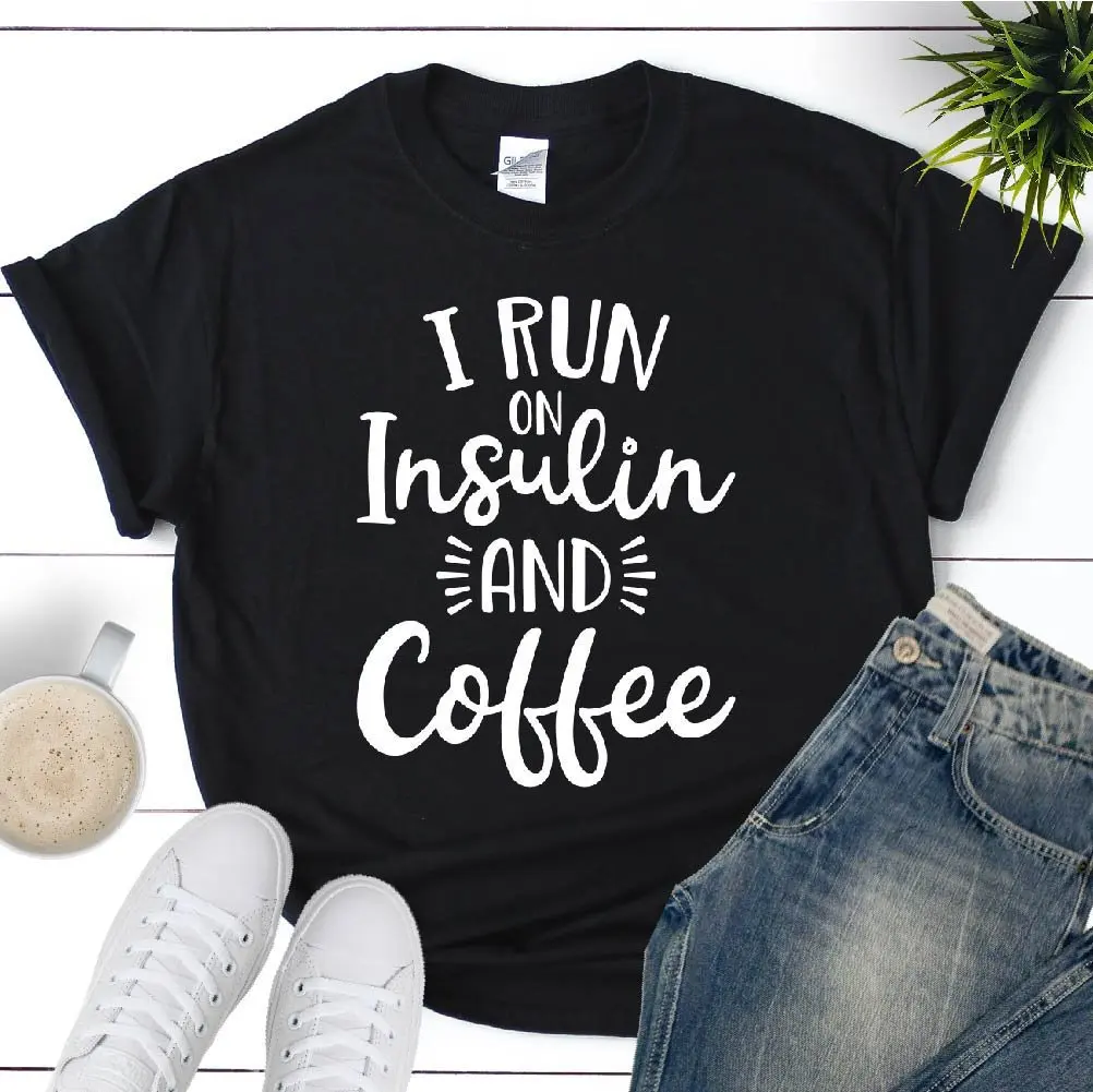 Женская футболка из чистого хлопка с принтом инсулин и кофе женская коротким