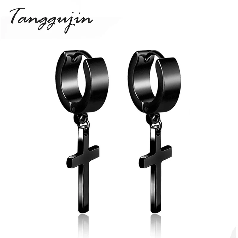 Tanggujin 1 шт. Панк Крест Подвеска круглой формы Висячие серьги для женщин Рок мужчин простые из нержавеющей стали висячие серьги ювелирные изделия