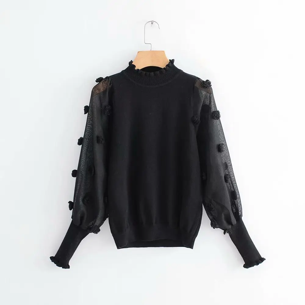 Женский милый пуловер в горошек свитера прозрачные джемперы с длинными рукавами