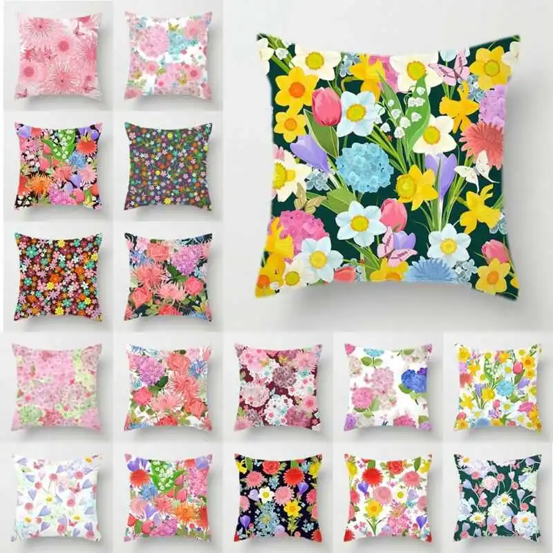 

Beautiful Floral Printed Throw Pillow Case Sofa Waist Cushion Cover Home Bed Chair Decor 18"x18"