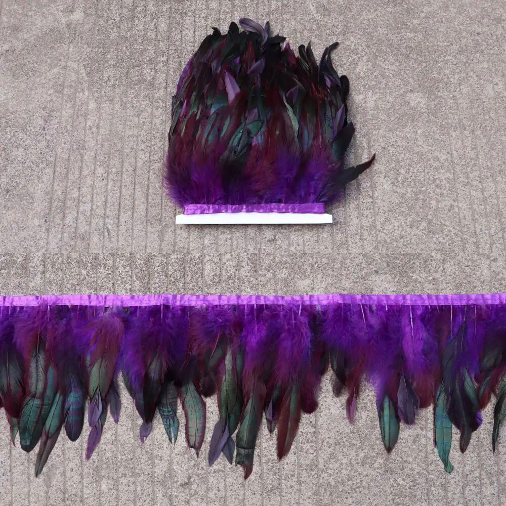 purple 16 цветов окрашенные натуральные куриные Hackle перо бахрома отделка 5-" в ширину для платья шитье ремесла костюмы украшения - Цвет: purple