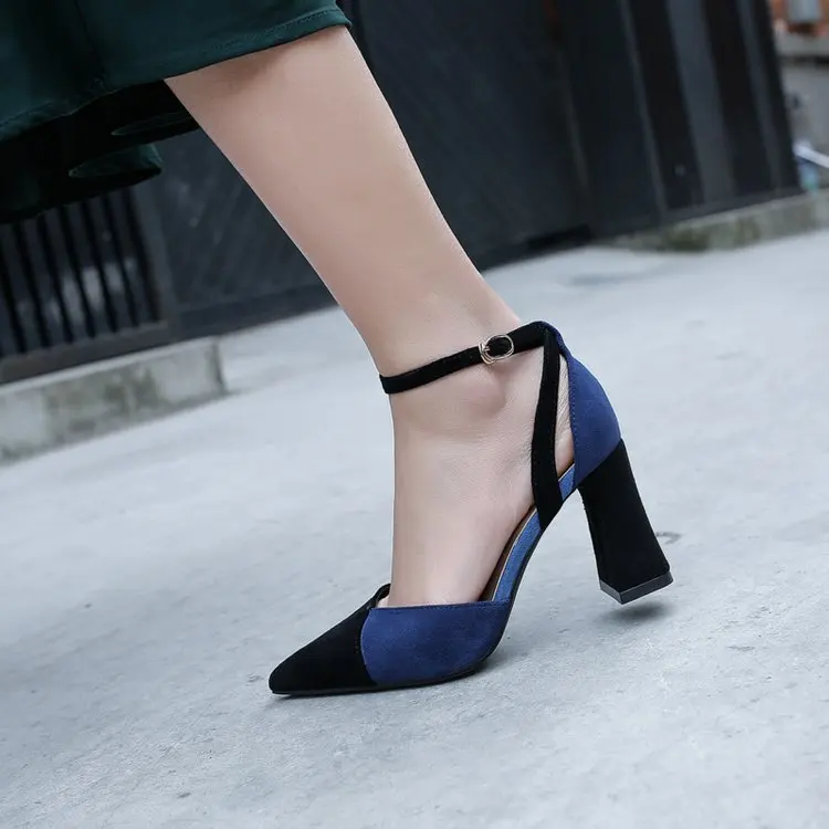 Женская замшевая обувь на высоком каблуке с острым носком толстой подошве