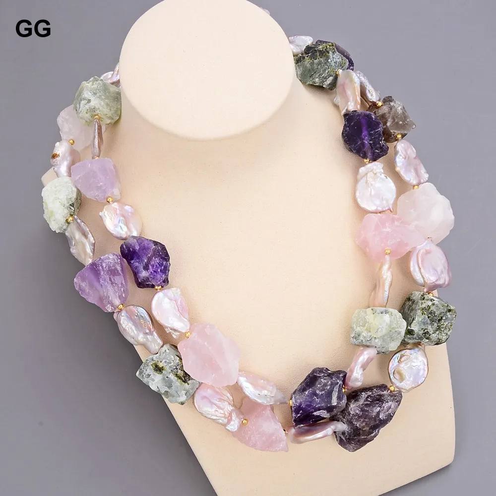 GG Jewelry 19 &quot2 нити розовая Монета Жемчуг мульти необработанные драгоценные камни