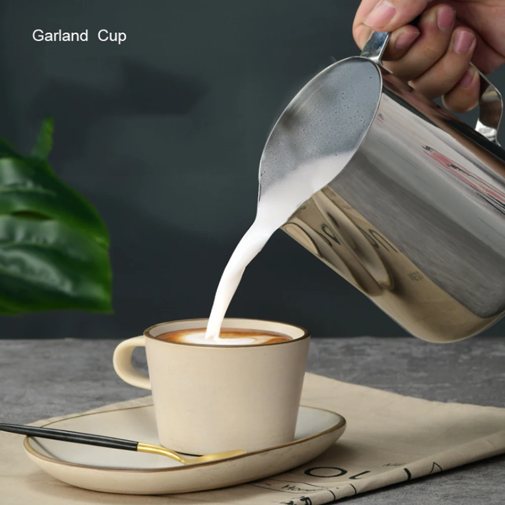 

350/600/1000ML Milk Tank Thickened 304 Stainless Steel Garland Cup Coffee Garland Cylinder Milk Cup Coffee Utensils High Quality