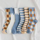 Носки женские хлопковые в клетку, удобные дышащие теплые, в синем стиле, 1 пара, весна-осень-зима