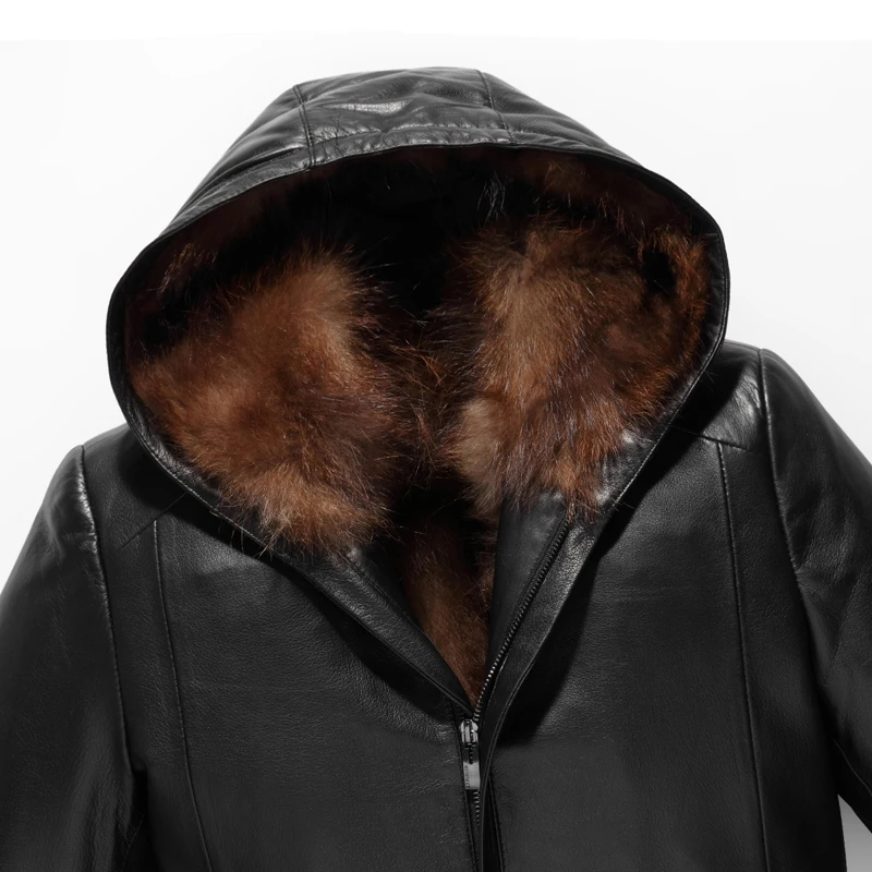 2019 зимняя новая куртка из овчины с воротником меха енота для мужчин подкладкой