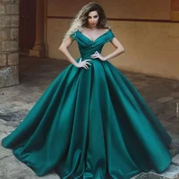 arabic a line satin prom dresses for women off shoulder v neck simple long formal evening gowns special occasion wear