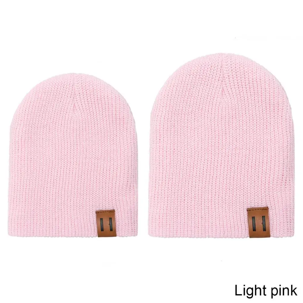 Light pink REAKIDS/зимняя детская шапка для родителей и детей, теплая шапка для папы и мамы, вязаная крючком эластичная вязаная шапка, мягкая теплая шапка для малышей - Цвет: Light pink