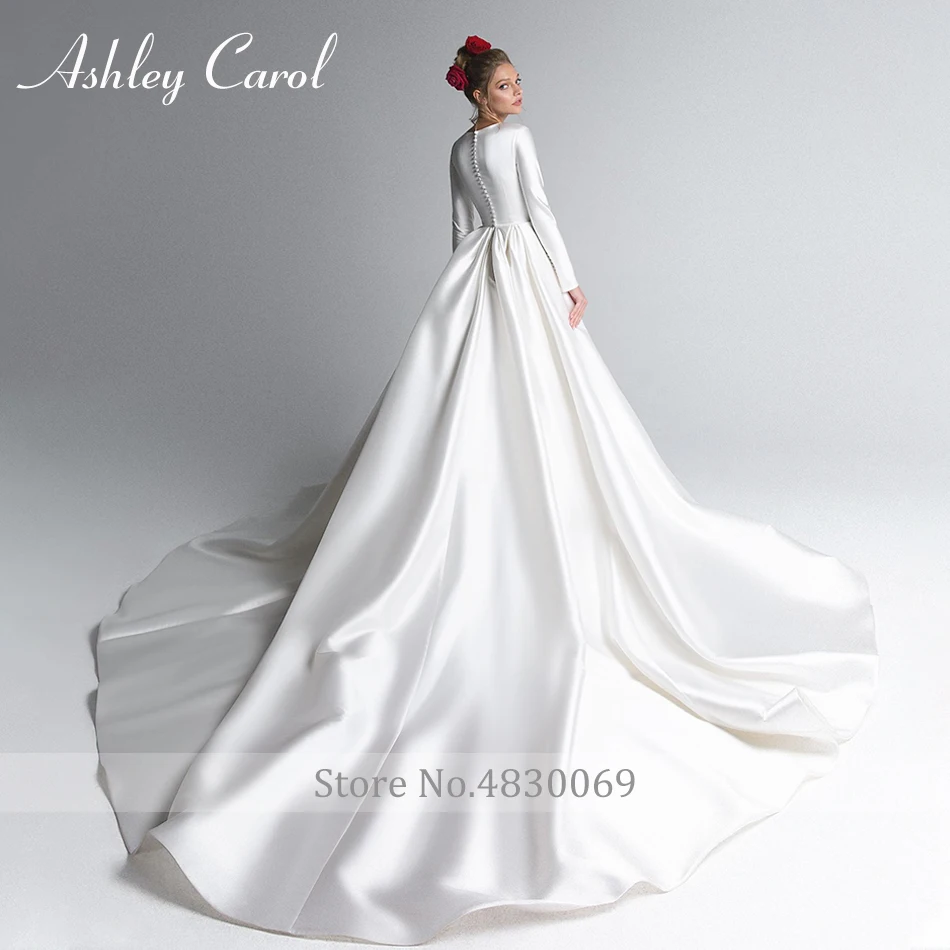 Эшли Карол мусульманское свадебное платье 2021 элегантное атласное с О образным