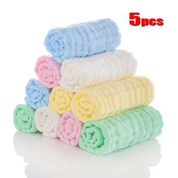 5pcs/lot Muslin 6 layers Cotton Soft Baby Towels Baby Face Towel Handkerchief Bathing Feeding Face Washcloth Wipe burp cloths 1