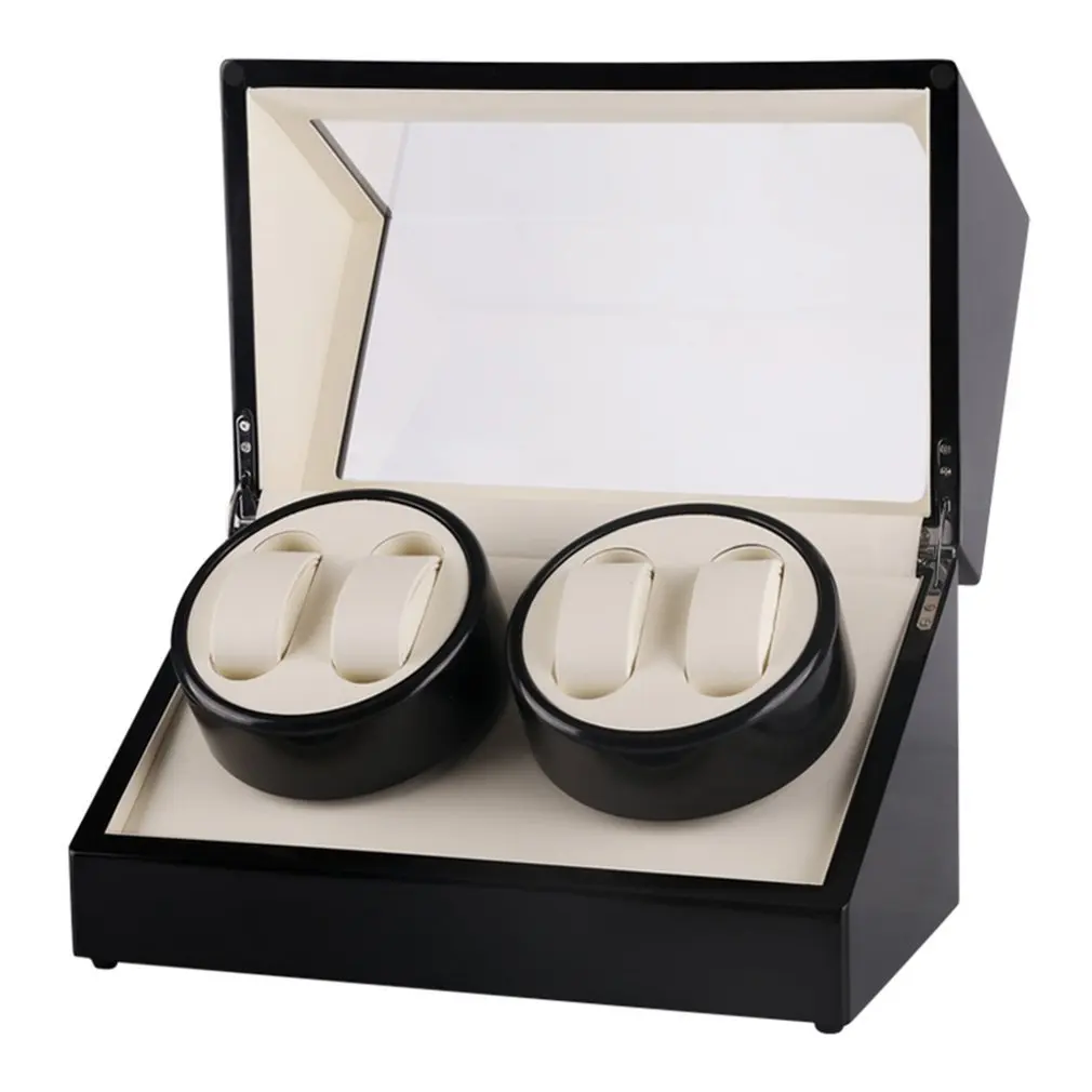 Роскошные часы Winder US Plug 4 слота деревянные шкатулка для часов Box лак вращающийся