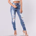 Винтажные Женские джинсы-карандаш с дырками, повседневные однотонные брюки с завышенной талией на пуговицах, элегантные женские брюки, уличная одежда # G4, 2021