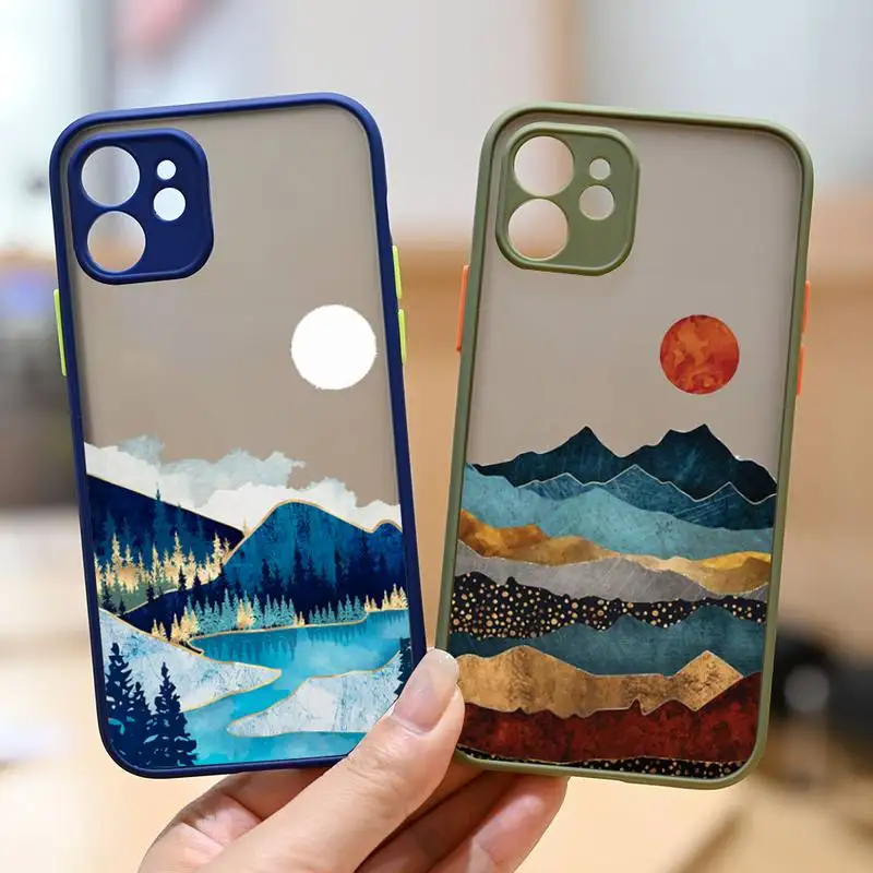

Hand Painted Scenery Phone Case For iPhone 12 11 Mini Pro XR XS Max 7 8 Plus X Matte transparent Back Cover