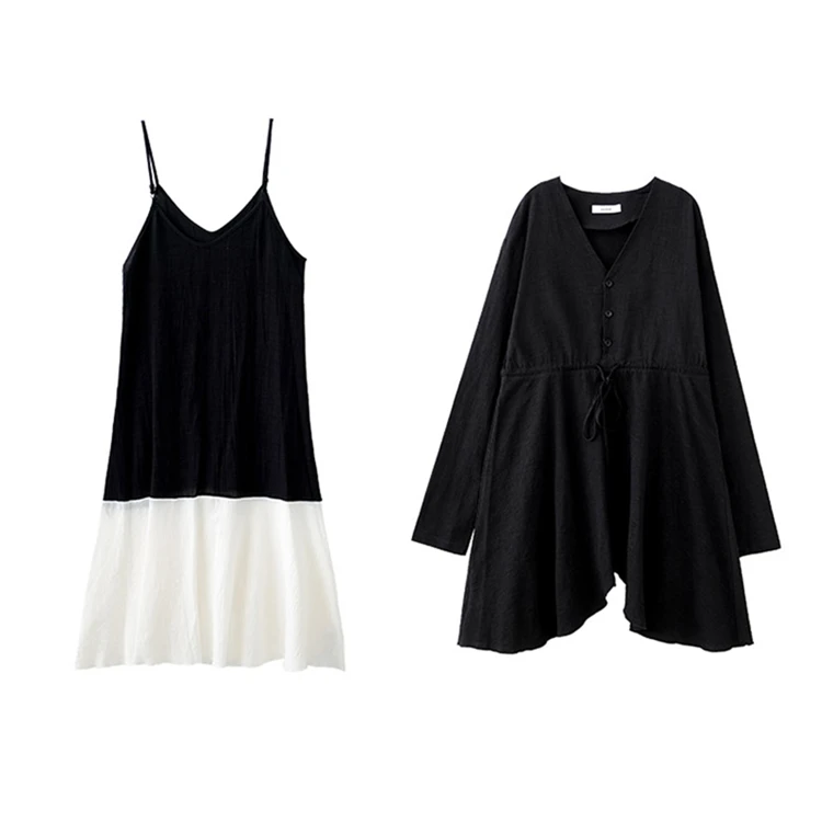 2019 New Vintage Women dress V-Neck French Small Dresses Black 9375 | Женская одежда