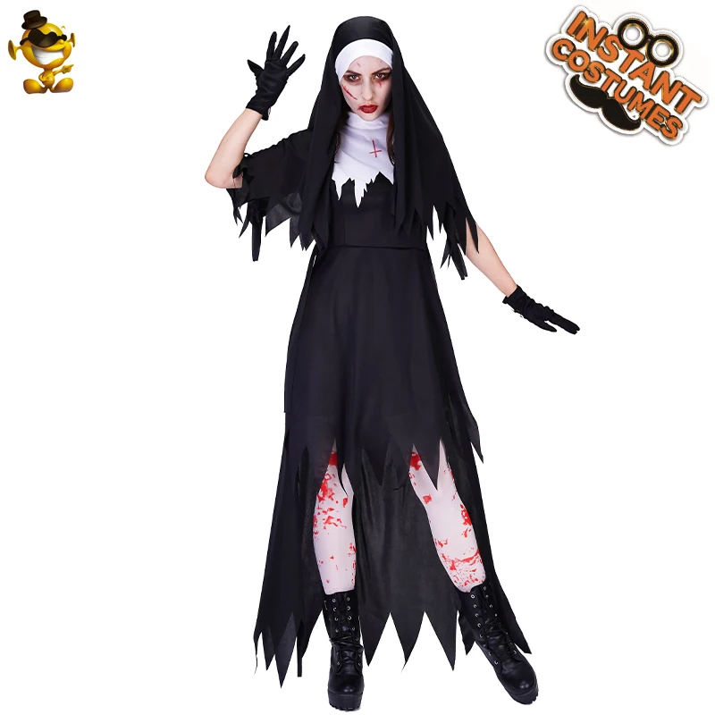 

Halloween Costume for Women Zombie Nun Clothes Cosplay Scary Bloody Nun Dress Role Play Adult Purim Costumes Ghost