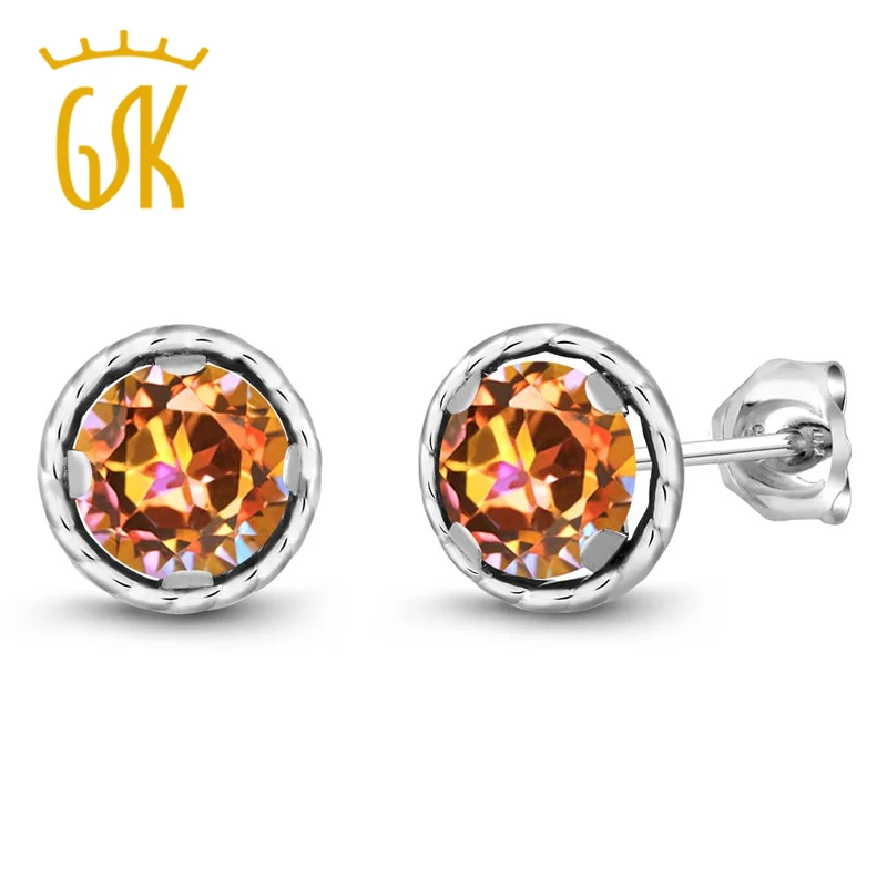 GemStoneKing 1 90 Ct круглые 6 мм серьги гвоздики с мистическим топазом для женщин из