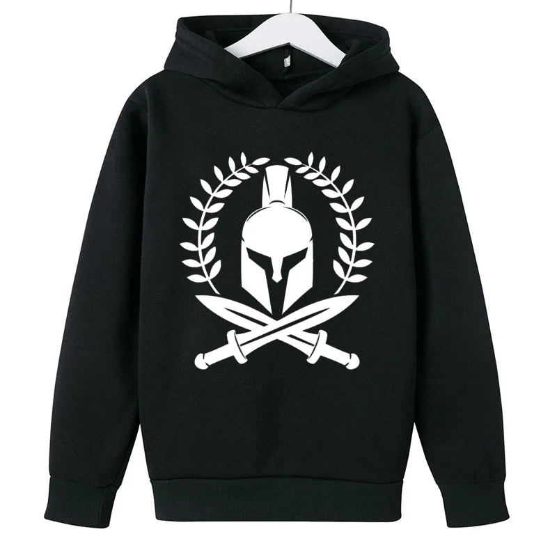 

Kids Sweatshirts Pullover Long Sleeve Spartiate Print Boys Girls Children Pullover Hoodies Streetwear Cool Casual Tops Hooded