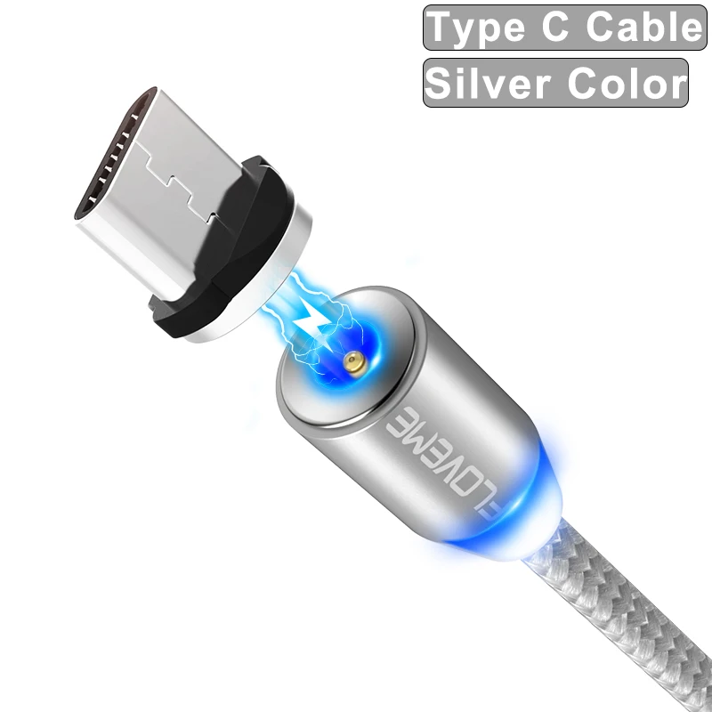 For Type C Silver FLOVEME, магнитный usb-кабель для быстрой зарядки, кабель USB type C, Магнитный зарядный кабель Micro usb для зарядки и передачи данных, кабель USB для мобильного телефона - Цвет: For Type C Silver