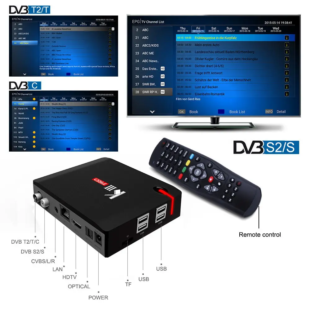 KIII PRO Amlogic S912 Android тв приставк 3 Гб оперативной памяти, 16 Гб встроенной памяти, DVB-S2 DVB-T2 DVB-C декодер+ KI PRO Декодер каналов ка