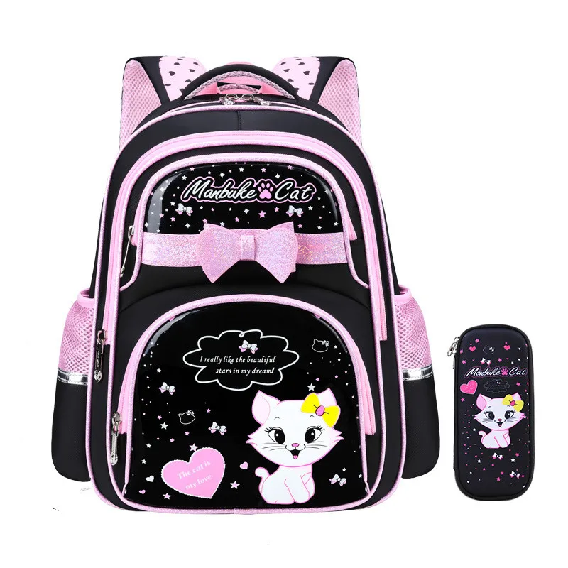 

Children School Bags Girls Kids Primary cat cartoon backpack princess Orthopedic Backpack set schoolbag kids Mochila Infantil